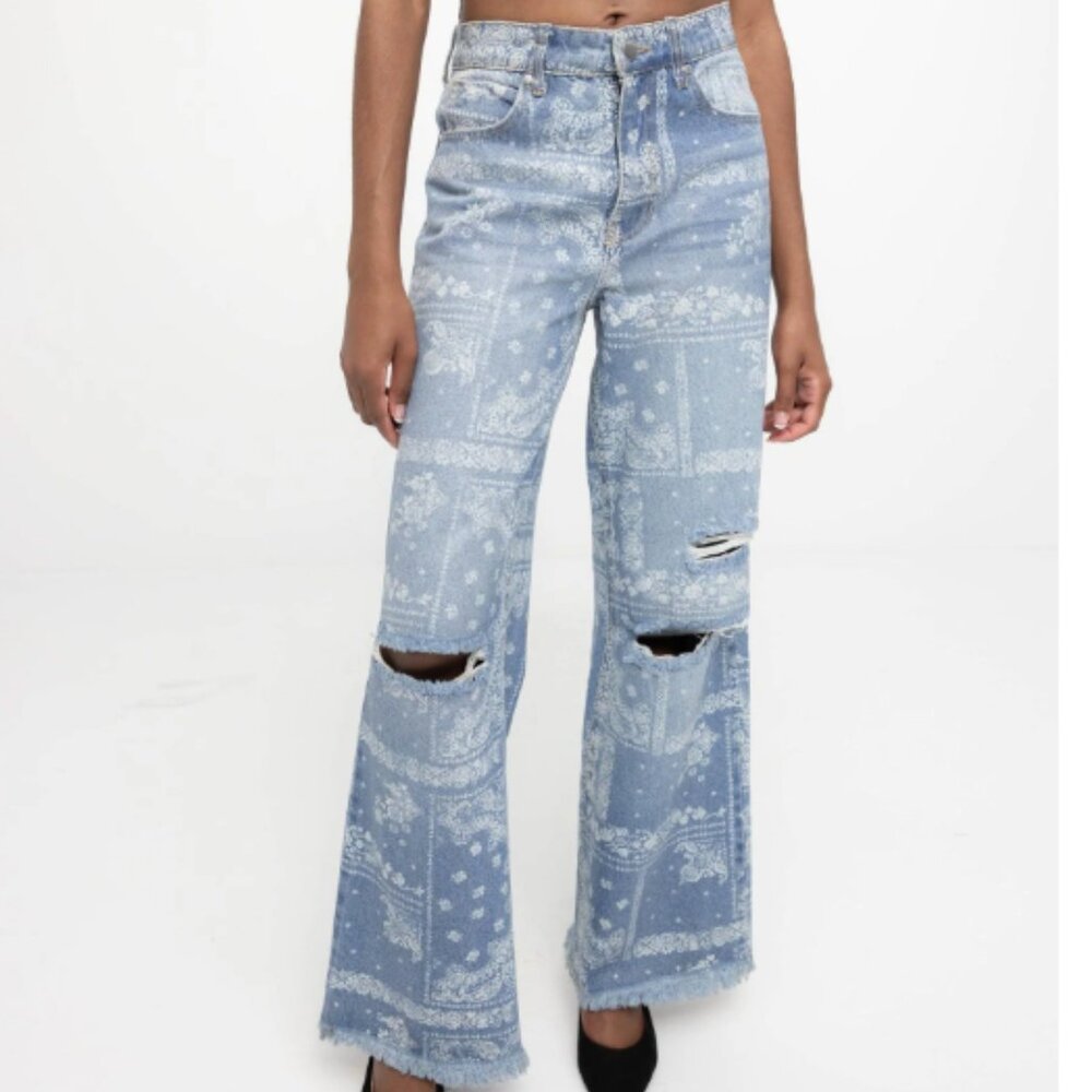 NWT PTCL Coated Hazel - High Rise Wide Leg Print Jeans 28